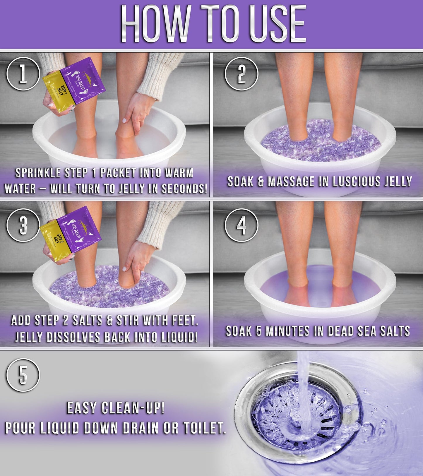 Crafts And The City SOO Jelly Pedicure Packs - Pedicure Foot Soak For Feet - Moisturizing Jelly Spa Pedi Soak - Foot Spa Bath Soak For Soaking - Pedicure Foot Gel (Lavender)