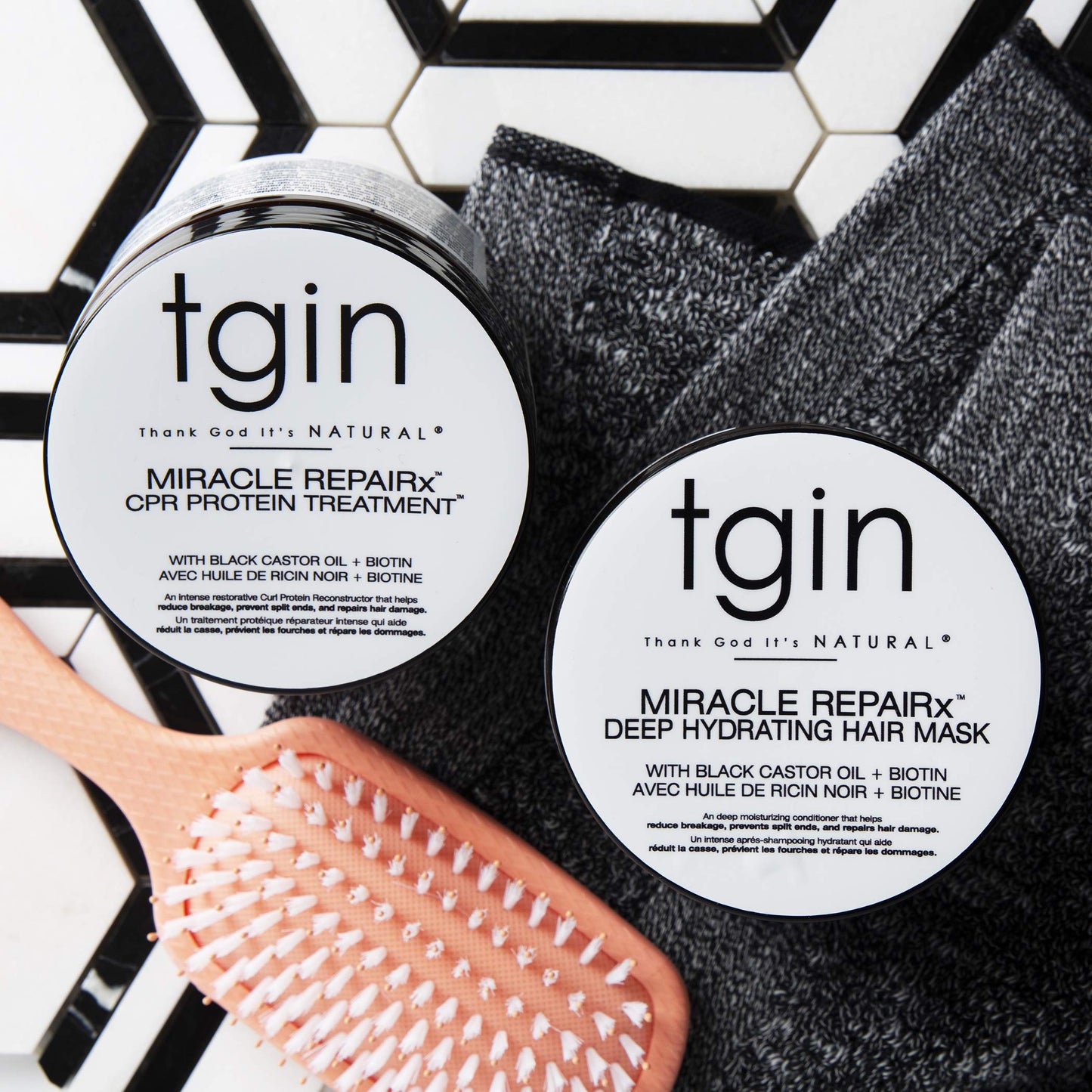 tgin Miracle RepaiRx Strengthening Reconstructor And Mask Duo -12 oz for Damaged Hair - Shampoo and Conditioner Set - High Porosity - Repair - Protect - Restore