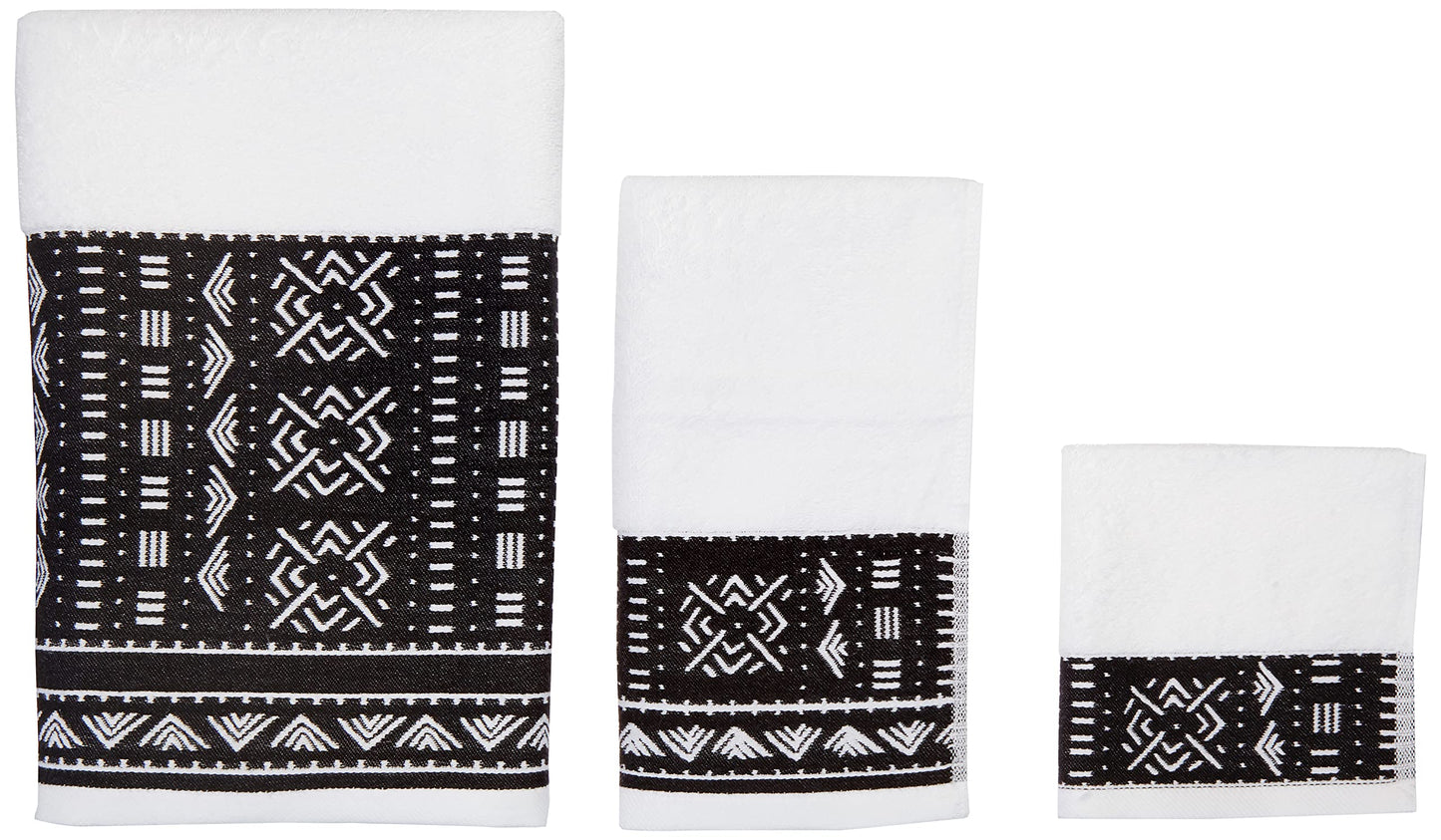 Eclipse Home OBI-Black Excellence Bathroom Towel Set - Pure Cotton Bath Towels - Soft, Fluffy Super Absorbent Cloths for Shower, Kitchen - African Mud Cloth Patterned - Set of 3 Luxury Towels