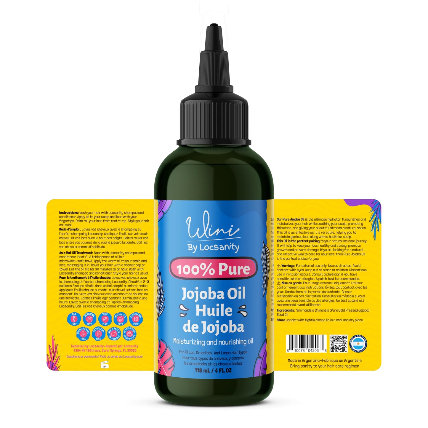 Locsanity Wini Pure 100% Cold Pressed Jojoba Oil for Hair and Body, 4 fl oz