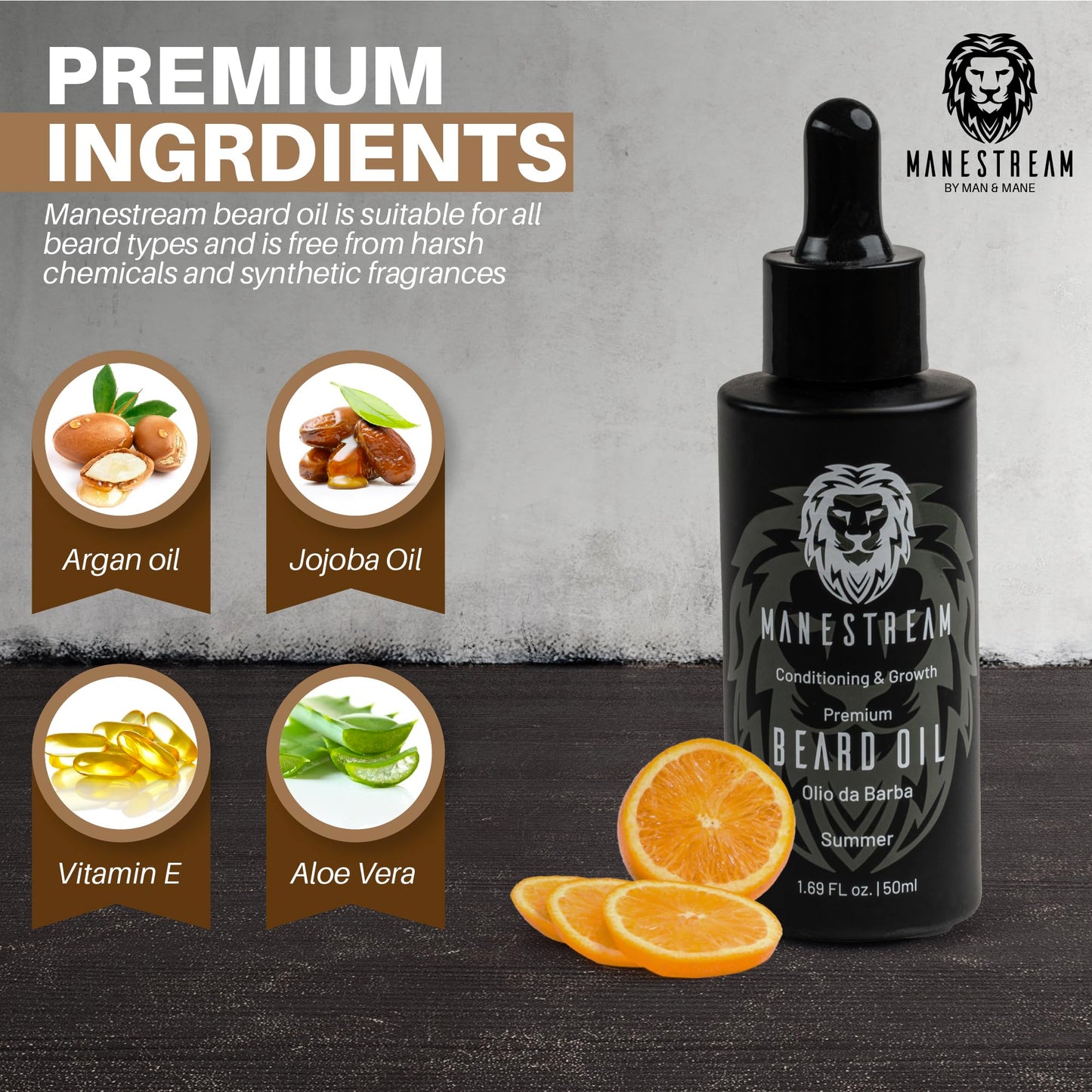 MAN & MANE Manestream Beard Oil for Men, Beard Growth Oil, Hair Growth Oil with Vitamin E, Jojoba Oil, Macadamia Oil, Sunflower Oil, Olive Oil - Fall & Summer Bundle