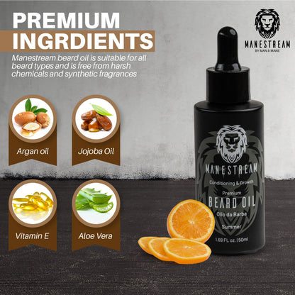 MAN & MANE Manestream Beard Oil for Men, Beard Growth Oil, Hair Growth Oil with Vitamin E, Jojoba Oil, Macadamia Oil, Sunflower Oil, Olive Oil - Fall & Summer Bundle