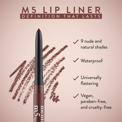 Mented Cosmetics No. 5 Brown Lip Liner Pencil, Waterproof Lip Liner Brown Lip Pencil, Natural Lip Liner Dark Lip Liner Vegan Cruelty-Free Makeup, Matte Lip Liners for Women