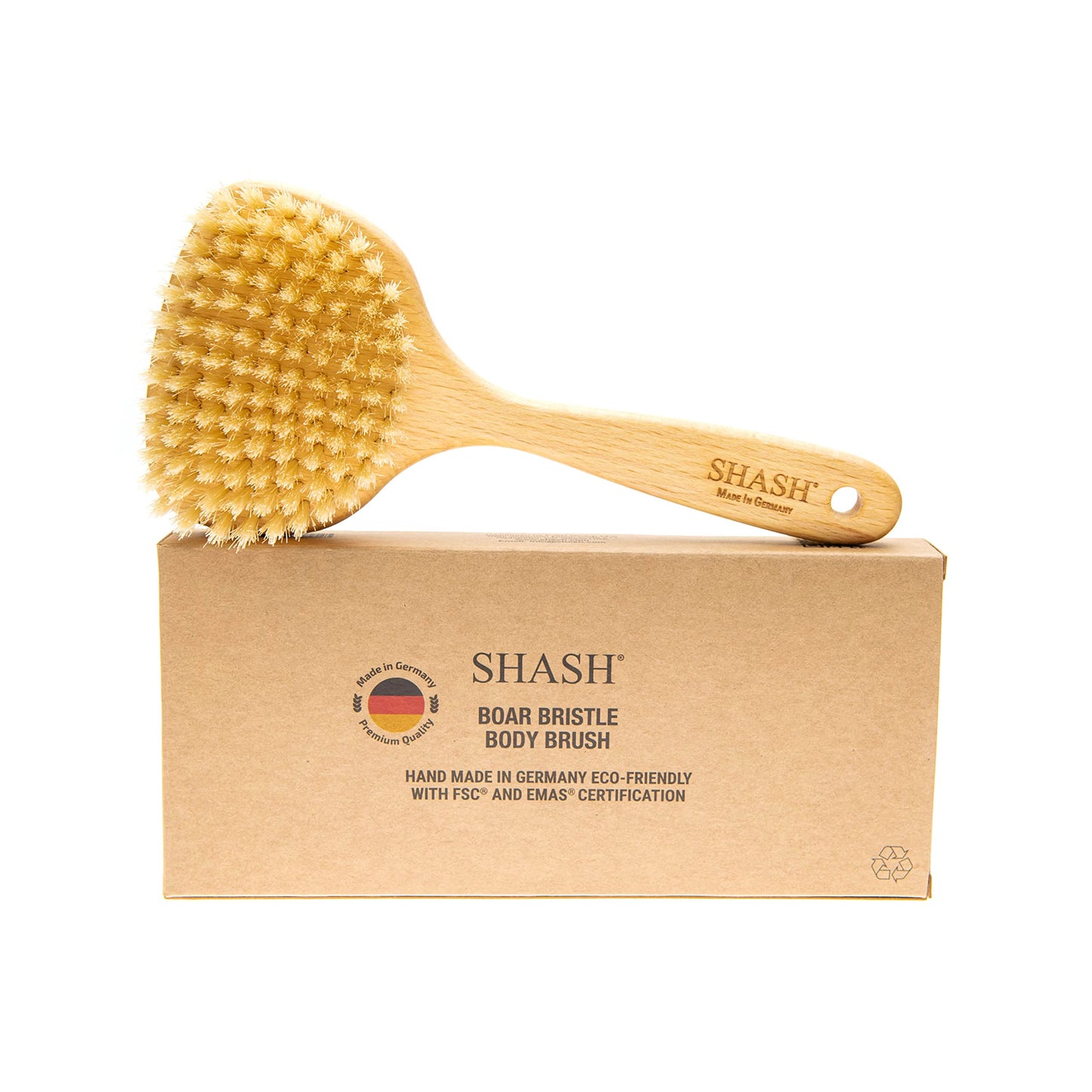 Since 1869 Hand Made in Germany - Smooth 100% Boar Bristle Body Brush, Gently Exfoliates Skin for a Softer, Smoother Complexion, Dry Brush Body Scrubber Promotes Circulation for a Healthy Glow