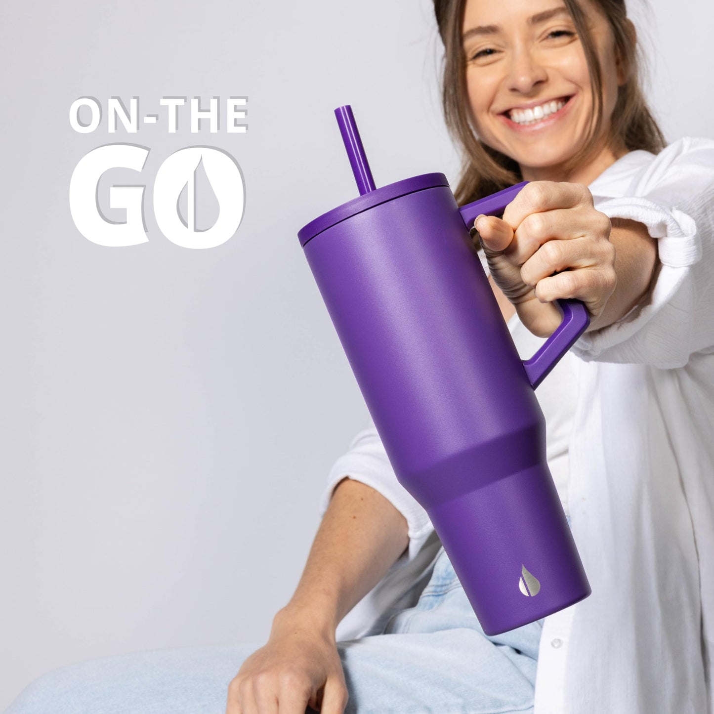 Elemental 40 oz Tumbler with Handle and Straw - Spill Proof Insulated Stainless Steel Commuter for Hot and Cold Beverages - Travel Coffee Mug with 2 Straws & Spill Proof Lid - 40oz - Purple