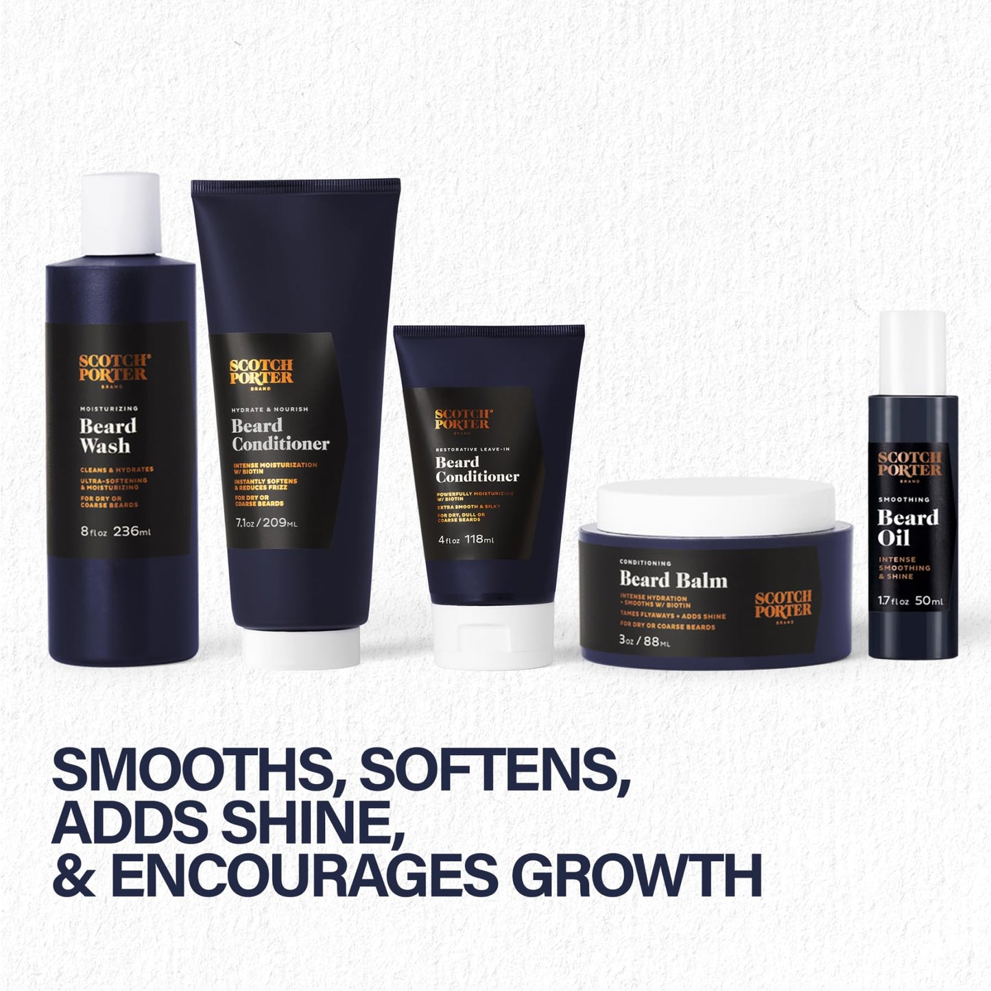 Scotch Porter Get Bearded Collection – Cleanse, Moisturize, Soothe & Style while Encouraging Growth for a Fuller/Healthier-Looking Beard – Includes Wash, 2 Conditioners, Oil, Balm & Towel