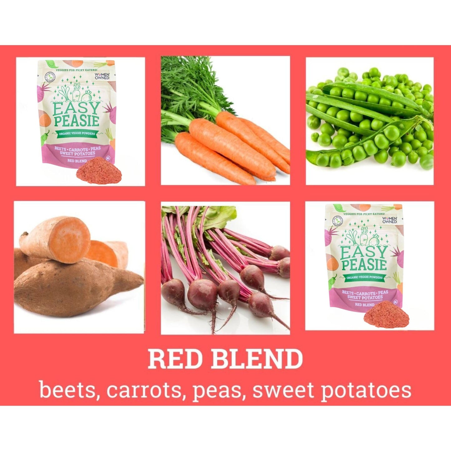 Easy Peasie Organic Vegetable Powder Blends for Picky Eaters | Veggie Additive for Kids (Red 5oz Pouch)