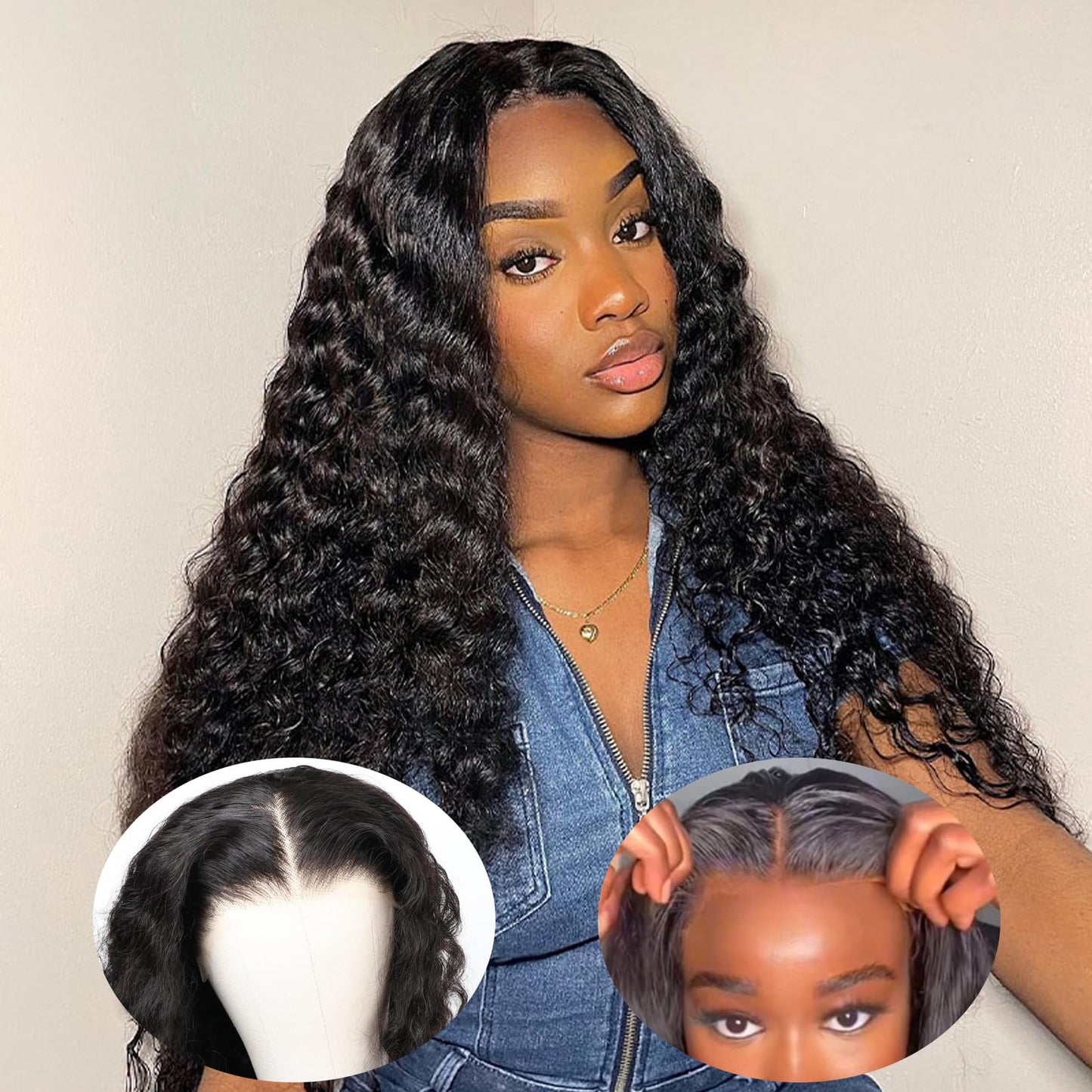 BLY Wear and Go Glueless Wig 13x4 Full HD Skinlike Lace Frontal Wigs Human Hair Pre Cut Lace Pre Plucked Loose Deep Wave Hair Ready to Wear Wig for Women Natural Black Color 24 Inch