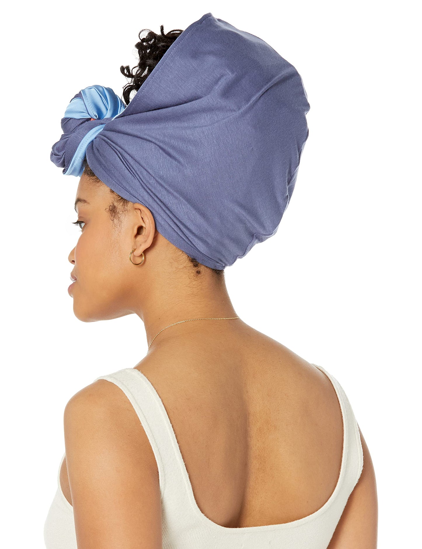 WRAPTSTYLE Stretchy Satin Headband Top Knot Headwrap, Natural Hair, Adjustable Size, Easy Gentle Protective Scarf Head Wrap (Light Blue)