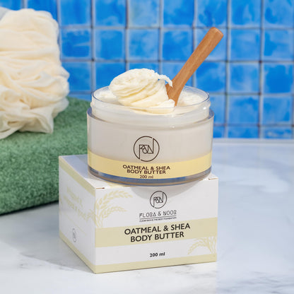 Flora and Noor Organic Whipped Shea Body Butter | Shea Butter for Face and Body Moisturizing Natural Body Butter for Dry Skin infused with Colloidal Oatmeal (200 ml)