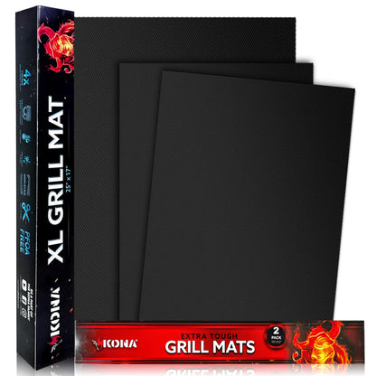 Kona (3 Pack) BBQ Grill Mats (Large & XL) - Heavy Duty Non-Stick, BBQ Grill Mats Bundle - (Set of 2) 16 inch x 13 inch, Large Grill Mats & 25 inch x 17 inch XL BBQ Grill Mat