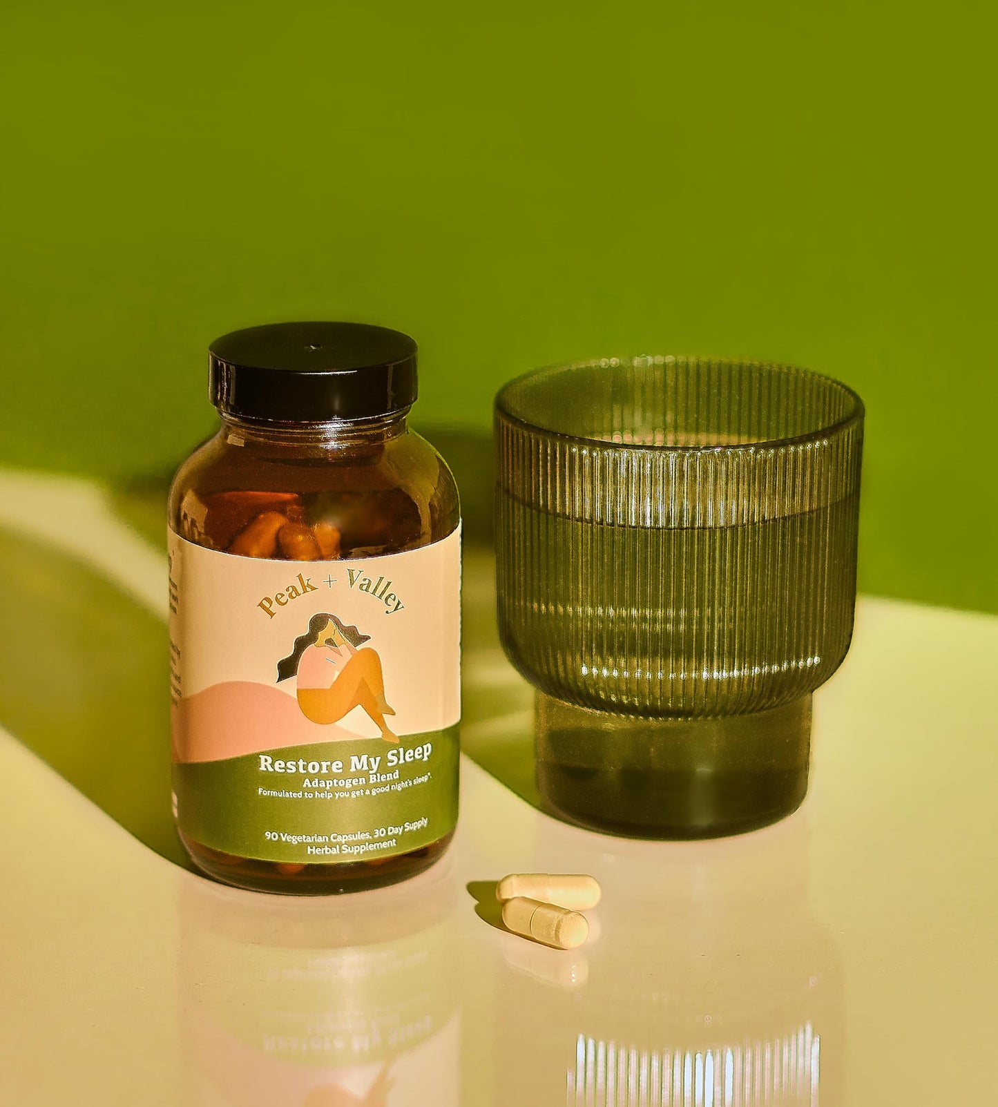 Peak + Valley Natural Sleep Aid for Adults - 60 Capsules for Deep Sleep - 3 mg Melatonin, L Theanine, Chamomile, Ashwagandha - Natural Herbal Sleeping Pills - Extra Strength Calming Sleep Aid