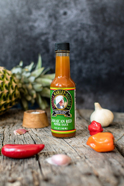 Smilin Island's Jamaican Red Hot Sauce with Habanero, Naga Jolokia Peppers and Pineapples 1Bottle 5oz by Cedella Marley Booker