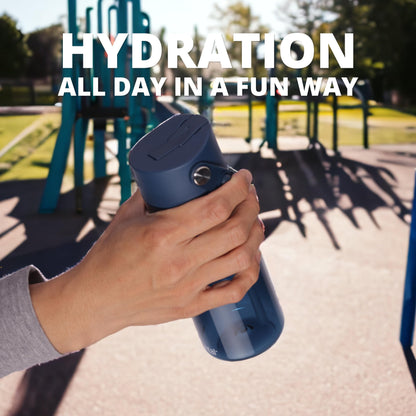 Elemental Leak Proof Water Bottles for Kids - Splash Kids Water Bottle for School with Pop-it Handle - BPA Free Tritan Plastic Reusable Water Bottle with Straw - Navy Blue - 18oz