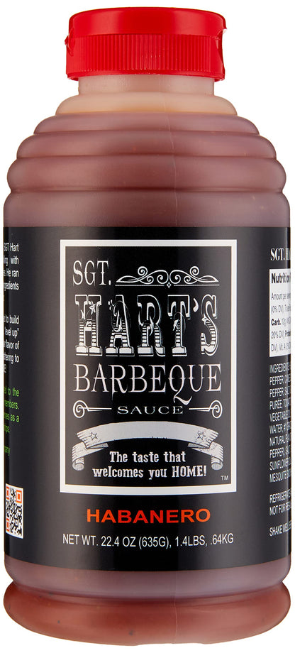 SGT. Hart’s Habanero Barbecue Sauce - 22.4 oz, Fiery Flavor, Versatile Sauce for Glazes, Marinades and Dips, Handcrafted Sauce for Beef, Pork and Chicken - BBQ Sauce