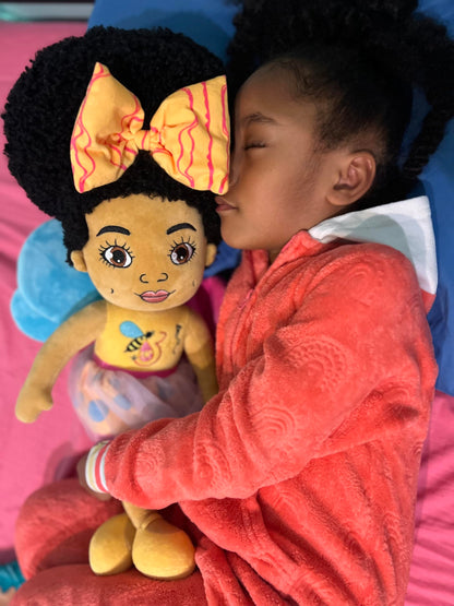 Orijin Bees Cuddle Bees Plush Dolls - Luna, 24 inches, Soft, Durable, Ages 2+, Black Doll, Biracial Doll, First Doll, Cartoon Doll, for Girl Toddler prechool, Large Plush Doll