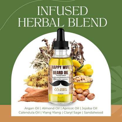 Happy Wife Beard Oil, Minty Tingle Beard Oil for Men, Beard Softener w/Sandalwood, Argan, Jojoba, Mint, Tea Tree Oil, Cucumber & Claryl Sage, Beard Care for Moisturized Skin, 1 oz - Conditioner