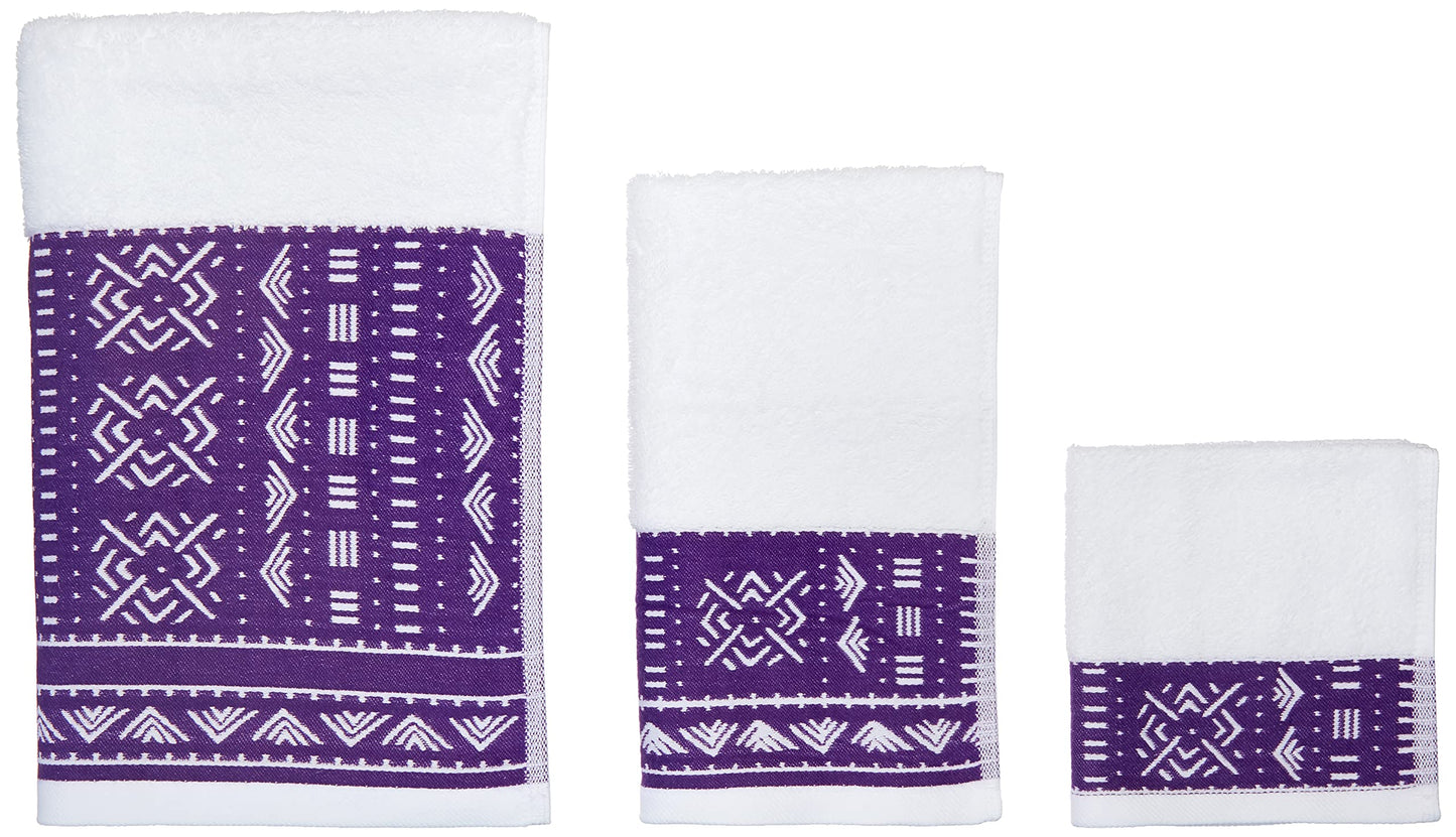 Eclipse Home OBI-Royal Purple Bathroom Towel Set - Pure Cotton Bath Towels - Soft, Fluffy Super Absorbent Cloths for Shower, Beach - African Mud Cloth Patterned - Set of 3 Luxury Bathroom Towels