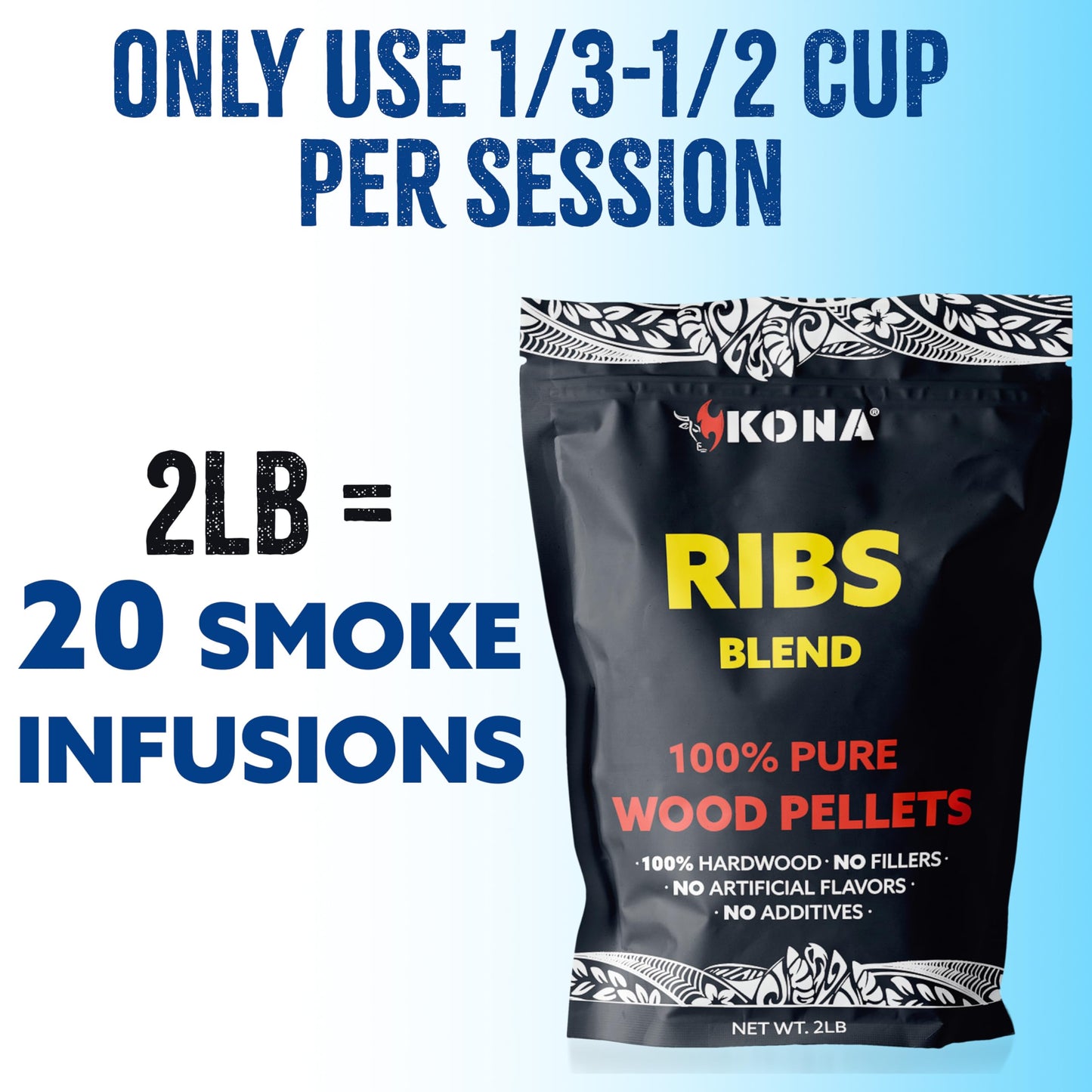 Kona Ribs Blend Smoker Pellets, Intended for Ninja Woodfire Outdoor Grill, 2 lb Resealable Bag