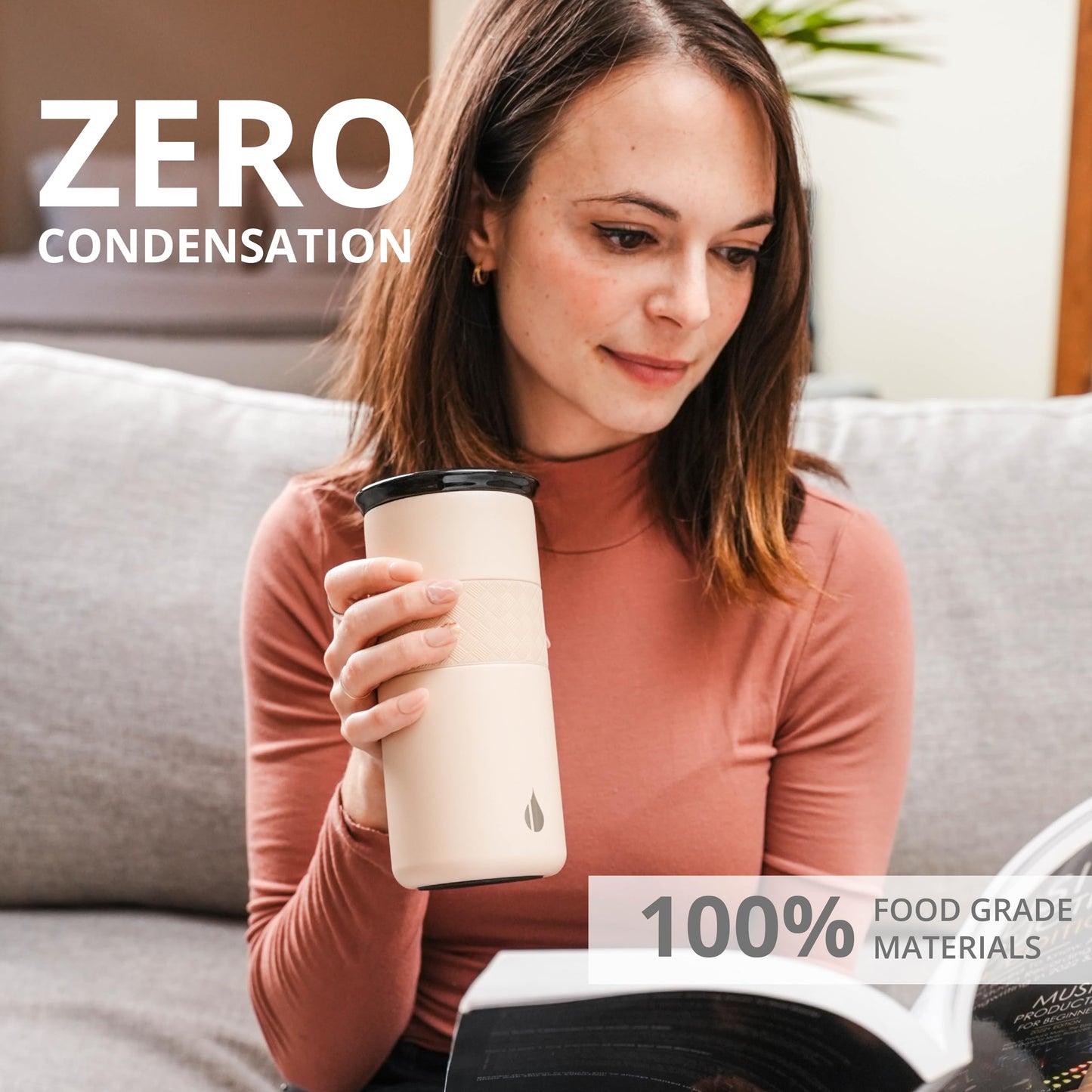 Elemental Artisan Insulated Tumbler, Triple Wall Coffee Travel Tumbler, Reusable Stainless Steel Coffee Tumbler with Ceramic Lid, Thermal Coffee Cup for Hot (6 Hrs) & Cold (18 Hrs), 16oz - Beige