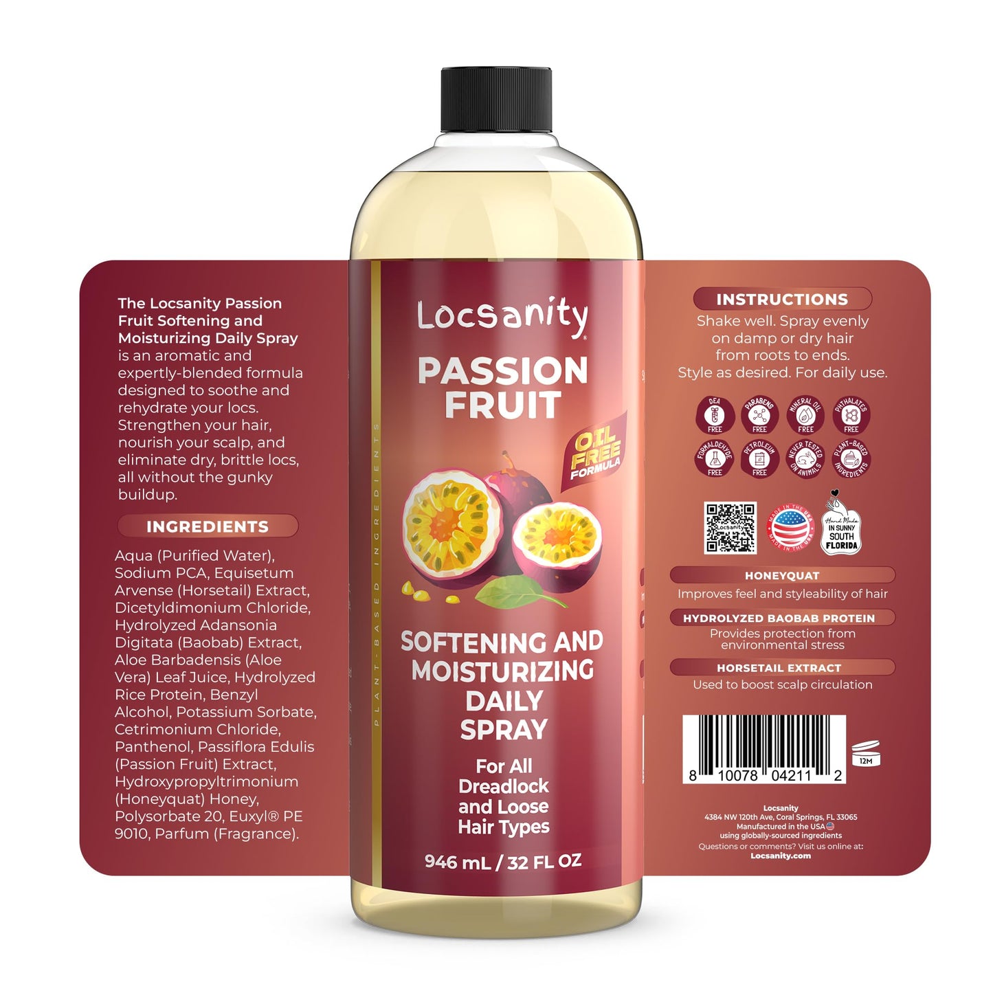 Locsanity Daily Moisturizing Spray for Dull, Dry Locs – Jumbo Size Passion Fruit Hair and Scalp Moisturizer for Dreadlocks, Sisterlocks, Microlocks, Braids to Control Oil and Frizz (32 fl oz)