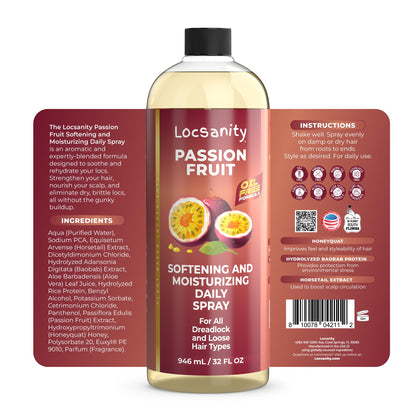 Locsanity Daily Moisturizing Spray for Dull, Dry Locs – Jumbo Size Passion Fruit Hair and Scalp Moisturizer for Dreadlocks, Sisterlocks, Microlocks, Braids to Control Oil and Frizz (32 fl oz)