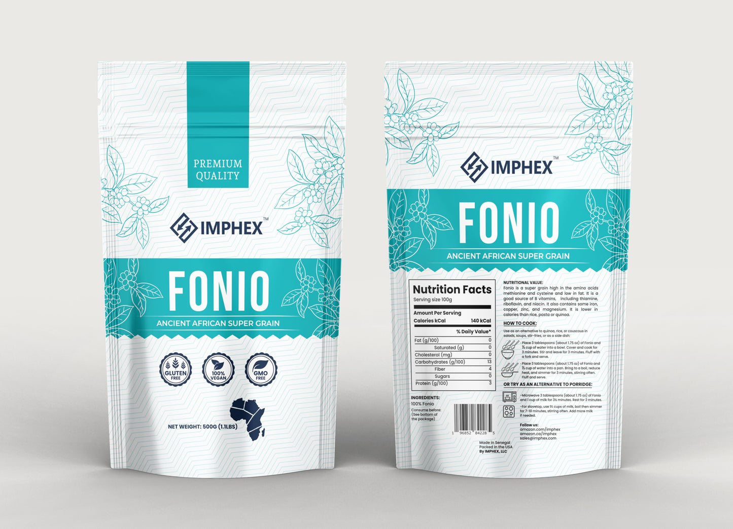 Imphex Fonio | The Ancient African Super Grain | 500g (1.1 Pound) | For Sweet or Savory | Vegan | Gluten Free | Non GMO