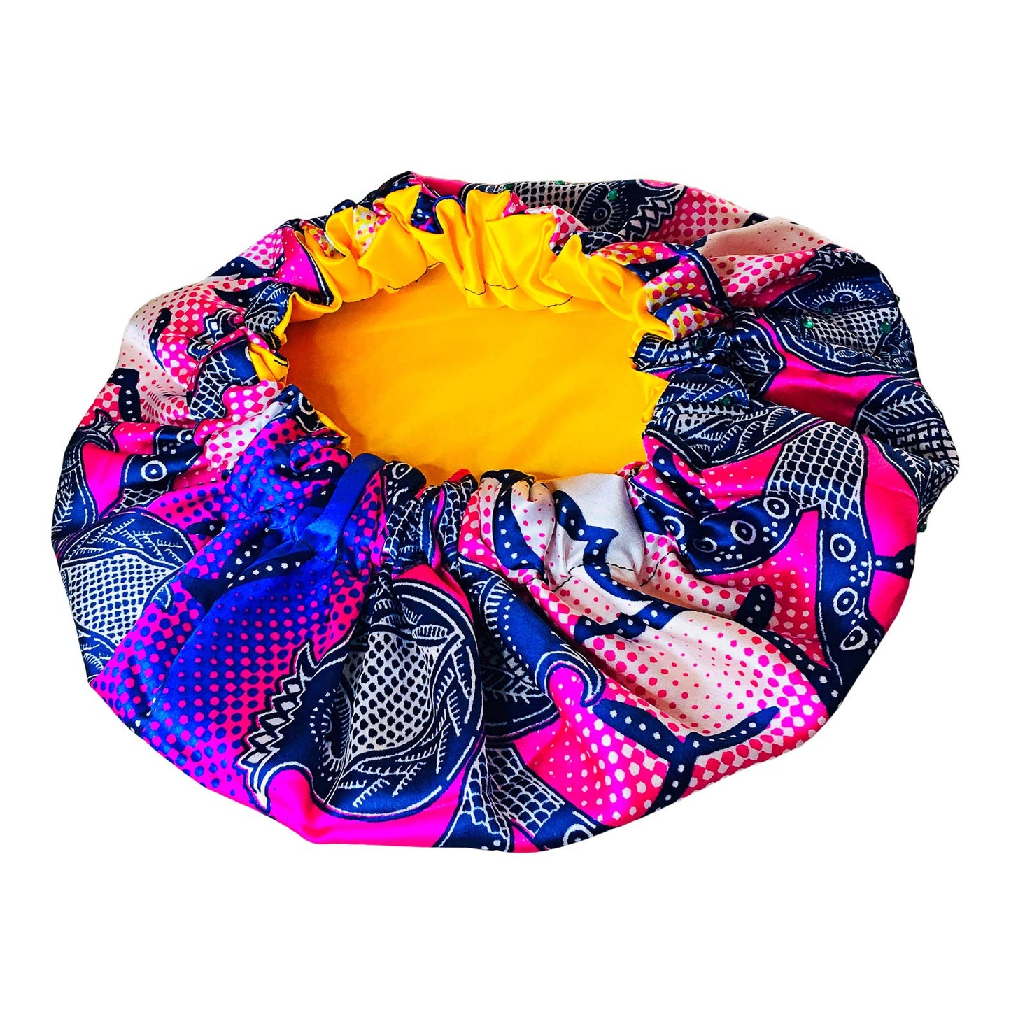 2Chique Boutique Women's African Ankara Print Satin Bonnet Multi Color Patterns (Pink/Multi, Large)