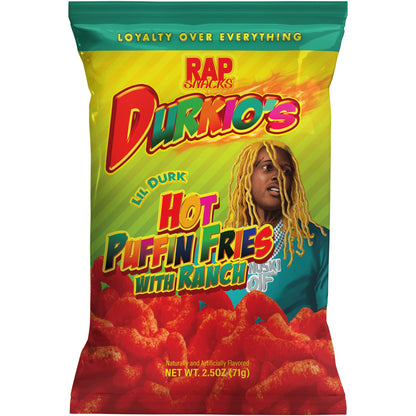 Rap Snacks Lil Durk Durkio's Hot Puffin Fries with Ranch 2.5 Oz Bags - Pack of 6