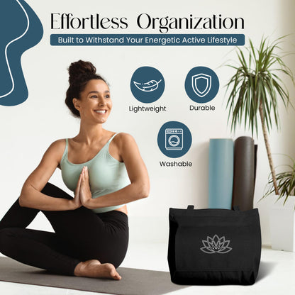 Hygge Beaute Black Yoga Bag for Women with Yoga Mat Carrier Bag for Small Sized Mats (17"x13.75"x5")-Canvas Shoulder Handbag Nurse Women Tote Bag for Workout, Travel, Beach, Yoga and Gym