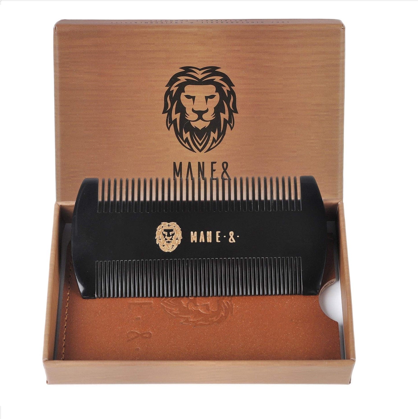 Premium 100% Oxhorn Dual-Action Beard Comb with Genuine Leather Case – the Perfect Beard Grooming Gift for Men by Man & Mane.