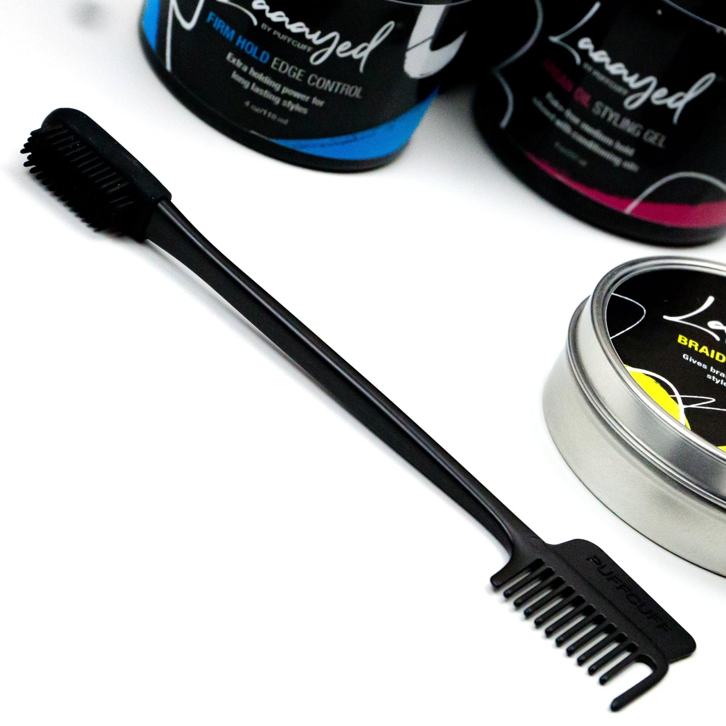 PuffCuff | LAAAYED™ EdgeMaster | 3-in-1 Edge Brush & Styling Tool with Soft Silicone Bristle Brush | For Hair Layering and Styling Edges | 1 Piece