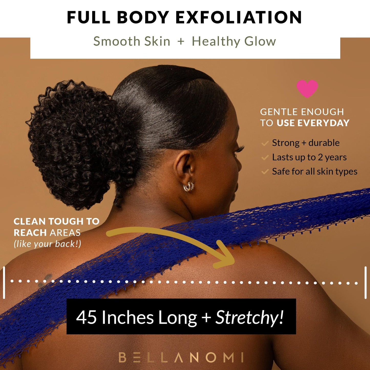 Bellanomi African Exfoliating Net Sponge Authentic Ethically Sourced from Nigeria 45 inch Long (Navy Blue)