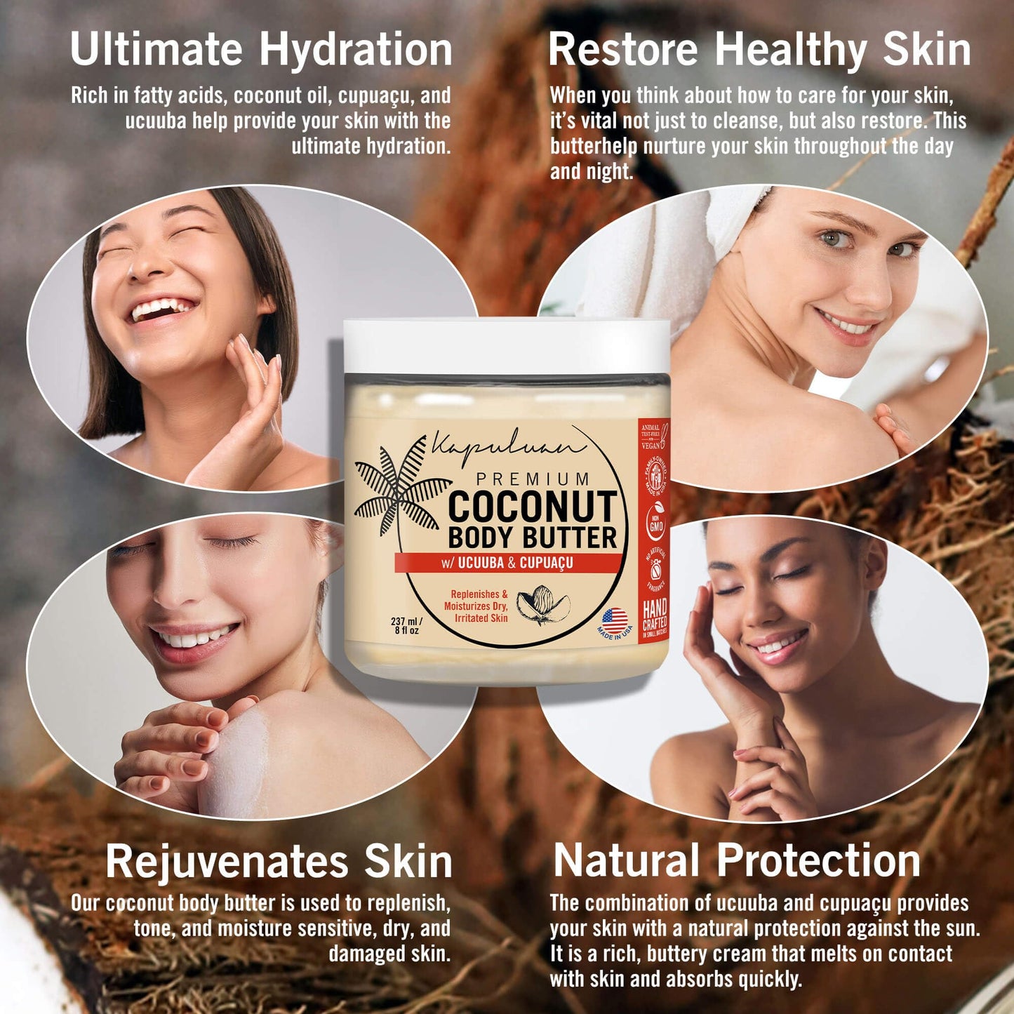 Kapuluan Coconut Body Butter for Women Dry Skin, Body Butter with All Natural Coconut Oil, Ucuuba Butter & Cupuaçu Butter,Body Cream Whipped Body Butter for Women (Tiger Orchid and Wild Cherry Scent)