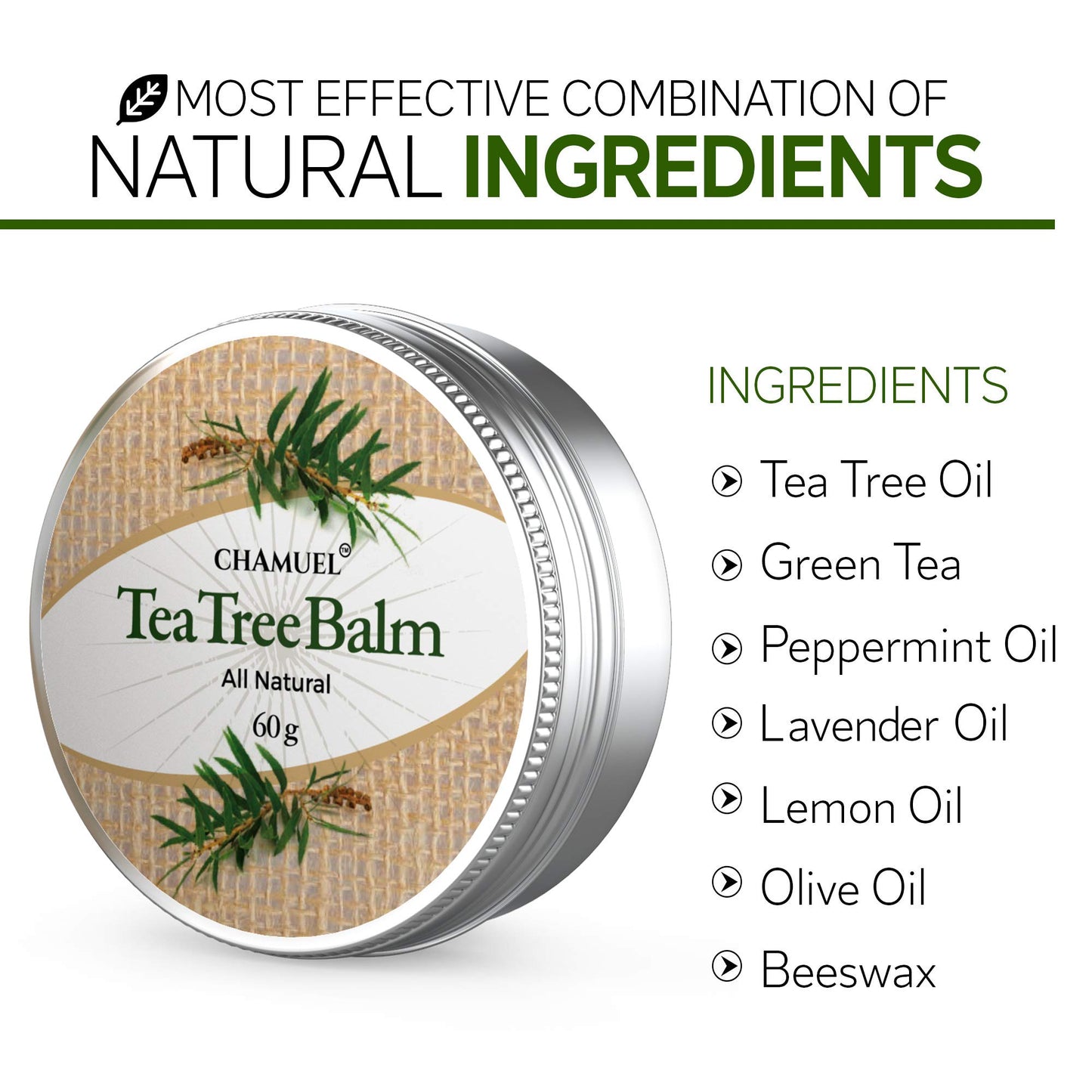 Chamuel Tea Tree Oil Balm -100% All Natural | Great Cream for Soothing Irritations like Rashes, Insect Bites, Folliculitis, Acne, Itches, Dry Heels, Cuticles, Saddle Sores and more!