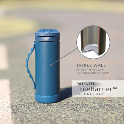 Elemental Iconic Kids Insulated Water Bottle with Straw Lid & Stress Reliever Pop-It Handle, Leak-Proof When Closed Water Bottle Kids - Stainless Steel Water Bottle For Kids, 14oz - Navy Blue