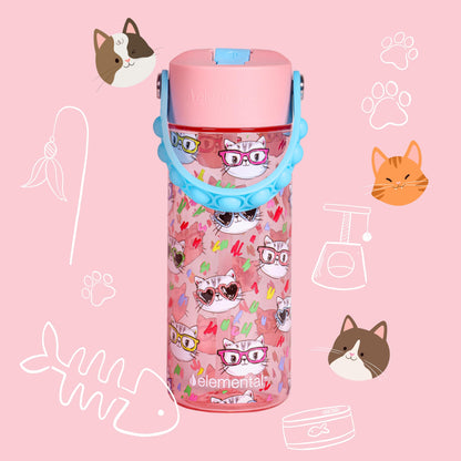 Elemental Leak Proof Water Bottles for Kids - Splash Kids Water Bottle for School with Pop-it Handle - BPA Free Tritan Plastic Reusable Water Bottle with Straw - Stylish Cat - 18oz