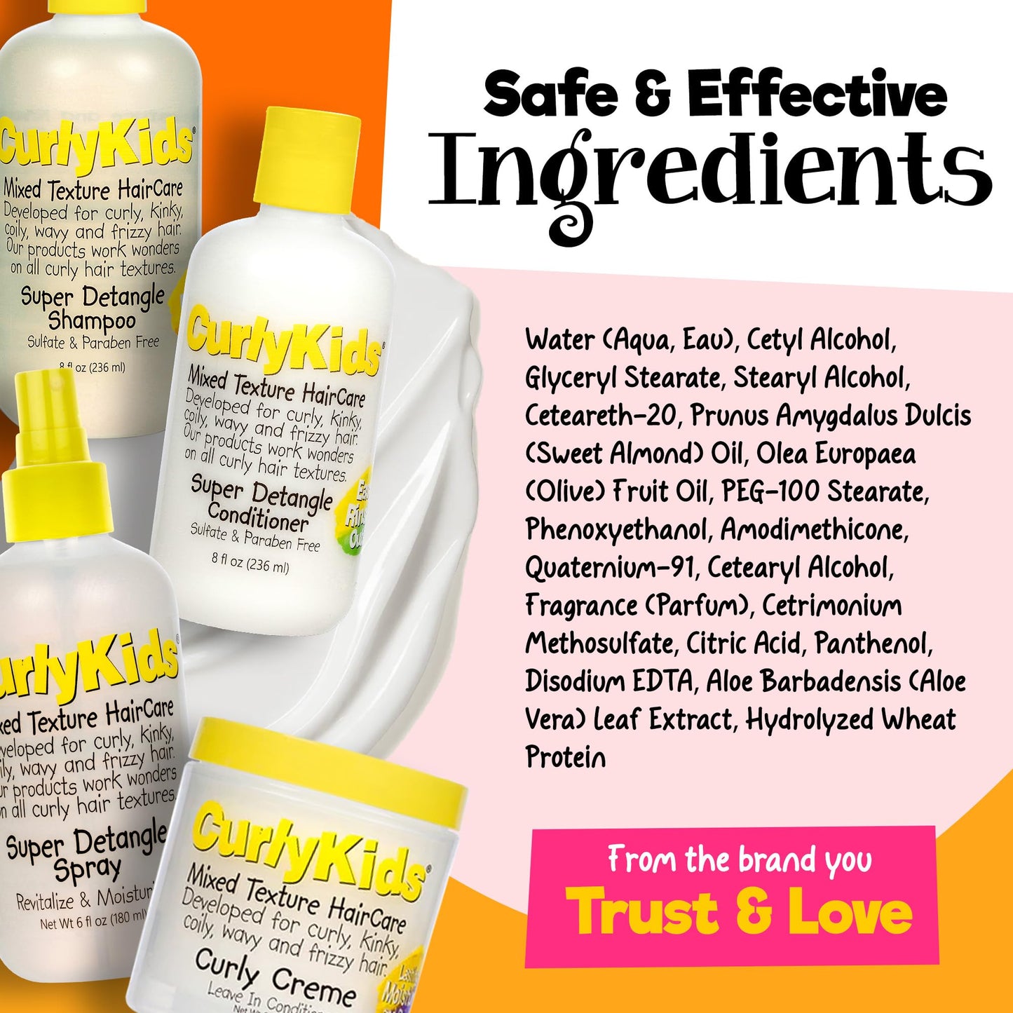 CurlyKids Textured Hair Care Set with Hair Detangler Spray, Kids Shampoo, Conditioner & Creme for Curly, Frizzy, & Wavy Hair | Sulfate & Paraben-Free Formula to Detangle, Hydrate, and Revitalize Curls