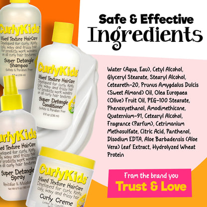 CurlyKids Textured Hair Care Set with Hair Detangler Spray, Kids Shampoo, Conditioner & Creme for Curly, Frizzy, & Wavy Hair | Sulfate & Paraben-Free Formula to Detangle, Hydrate, and Revitalize Curls