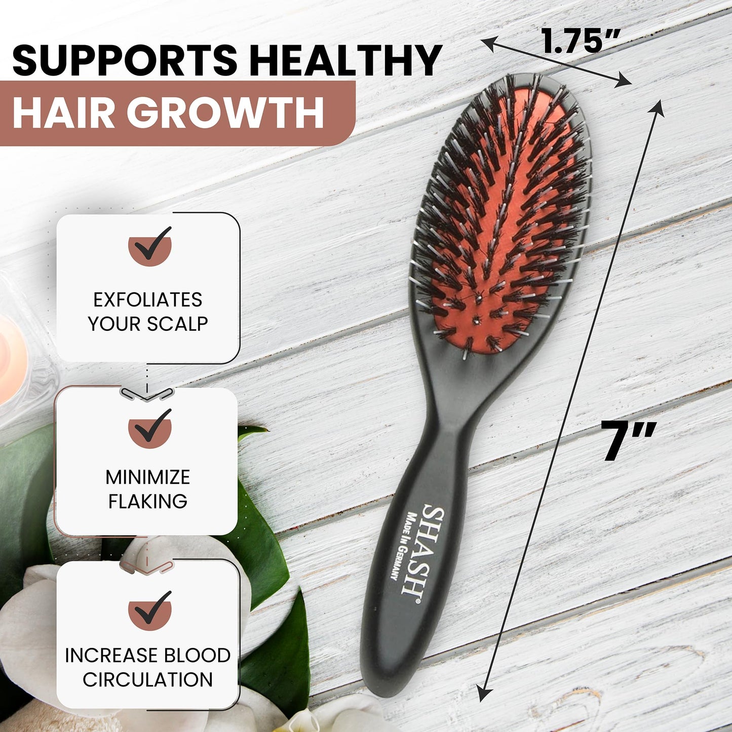 Since 1869 Hand Made In Germany - Nylon Boar Bristle Brush Suitable For Normal to Thick Hair Gently Detangles, No Pulling or Split Ends - Softens Improves Hair Texture, Stimulates (Extra Small)