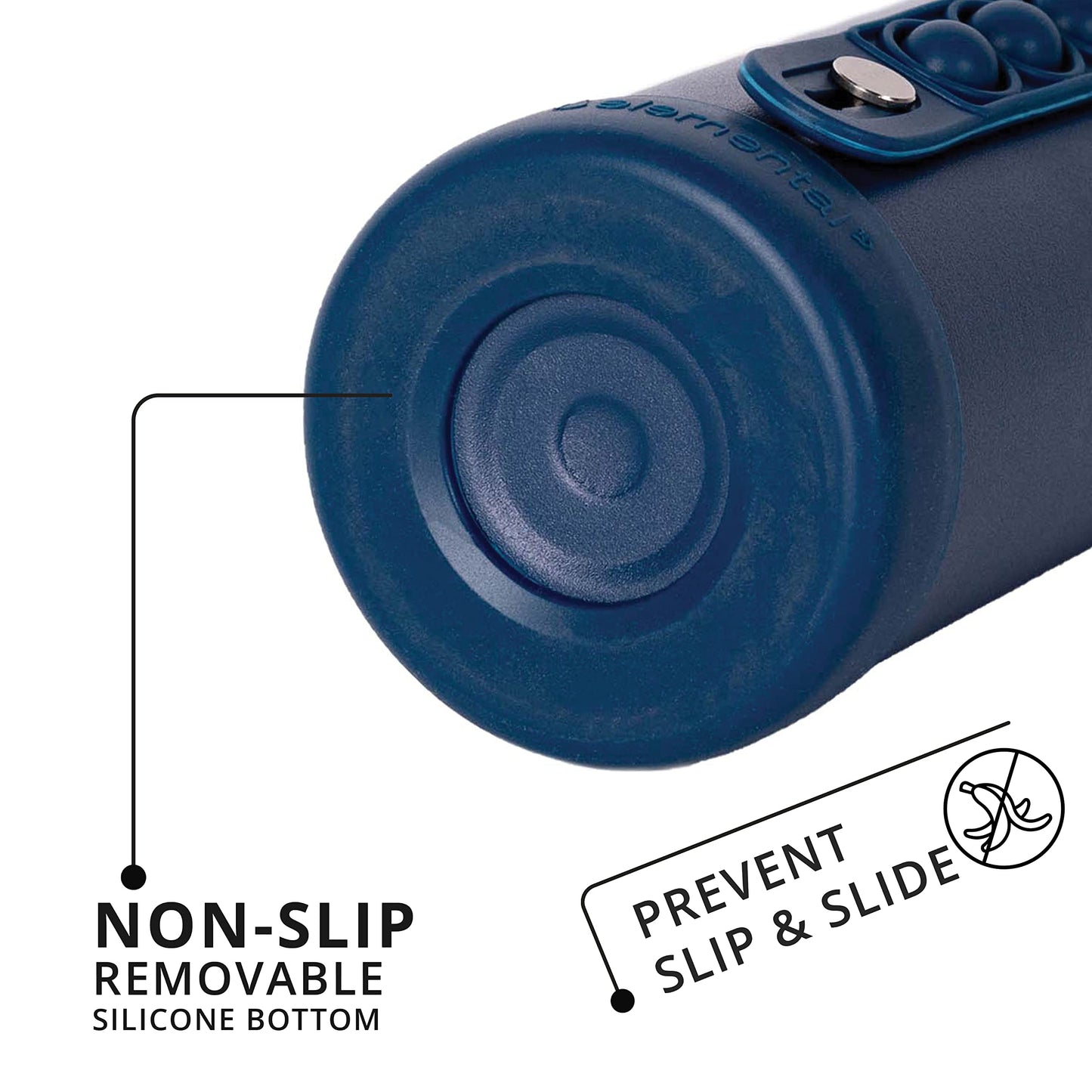 Elemental Iconic Kids Insulated Water Bottle with Straw Lid & Stress Reliever Pop-It Handle, Leak-Proof When Closed Water Bottle Kids - Stainless Steel Water Bottle For Kids, 14oz - Navy Blue