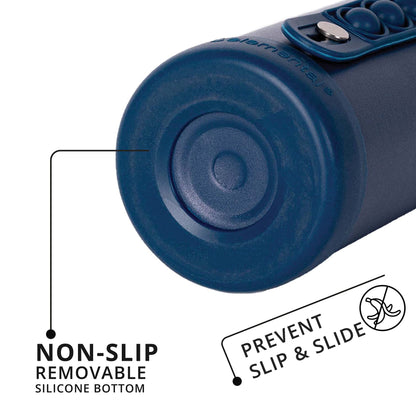 Elemental Iconic Kids Insulated Water Bottle with Straw Lid & Stress Reliever Pop-It Handle, Leak-Proof When Closed Water Bottle Kids - Stainless Steel Water Bottle For Kids, 14oz - Navy Blue