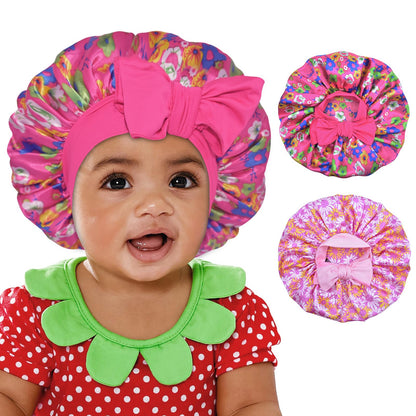BONNET QUEEN Baby Bonnet 2Pcs Silk Bonnet Satin Hair Bonnet for Sleeping Silk Bonnet for Girls Night Hair Wrap with Tie Band 0~3 Years Hot Pink & Pink Floral