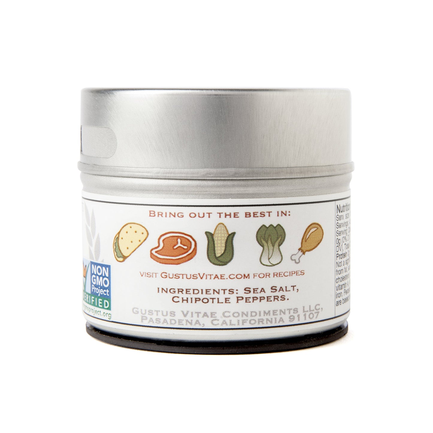 Chipotle Sea Salt | Authentic Artisanal Sea Salt | All Natural, Non GMO Seasoning | Hand Crafted in Small Batches | Made in USA | GLP-1 Friendly | Magnetic Tin | Ultra Premium Seasoning and Rub | No MSG, Gluten, Artificial Anything | Gustus Vitae