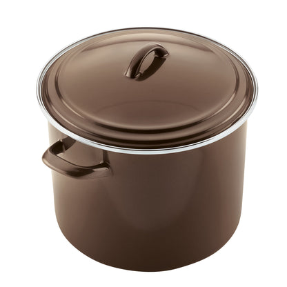 Ayesha Curry Enamel on Steel Stock Pot/Stockpot with Lid, 12 Quart, Brown Sugar