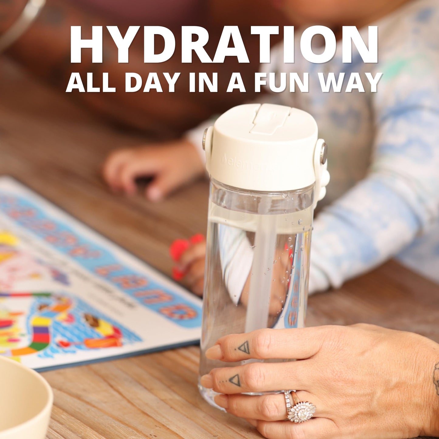 Elemental Leak Proof Water Bottles for Kids - Splash Kids Water Bottle for School with Pop-it Handle - BPA Free Tritan Plastic Reusable Water Bottle with Straw - Clear - 18oz