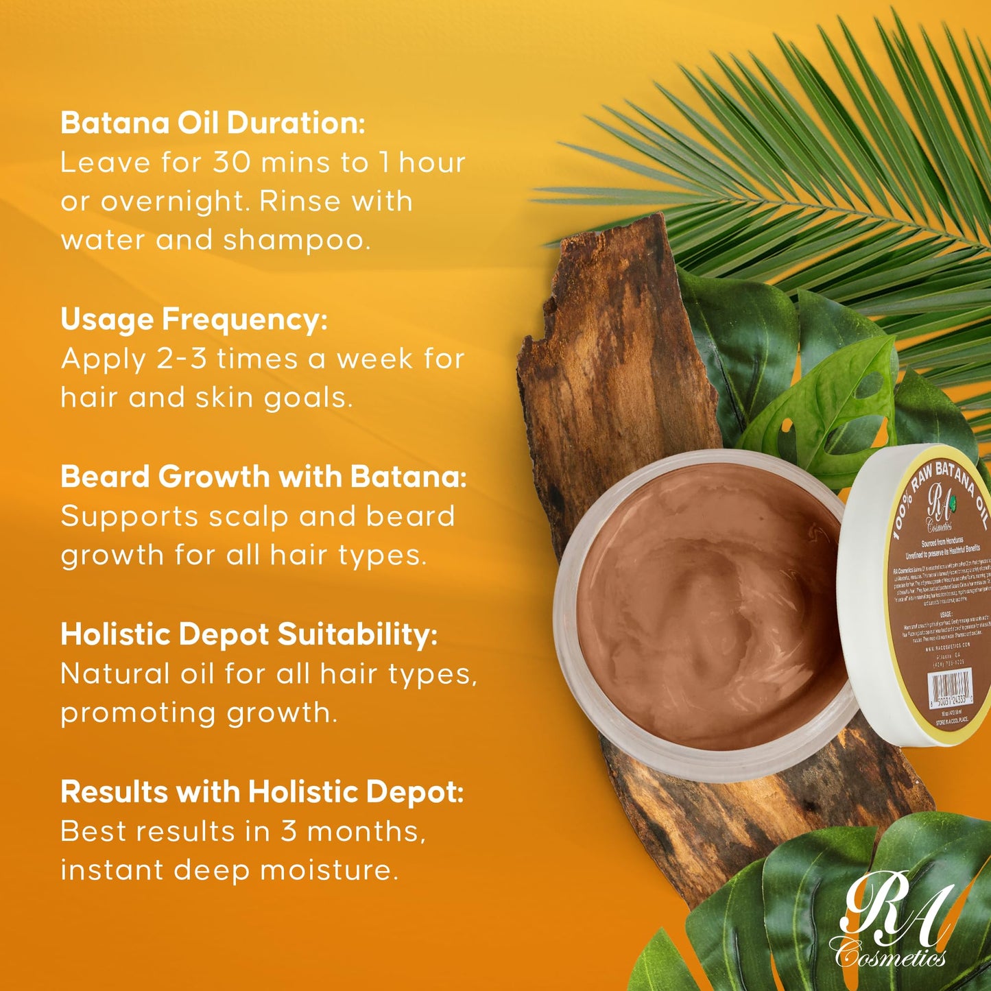 RA Cosmetics Hair Oil, 100% Natural Unrefined Batana for Healthy Hair, 16 oz, Nourishing Moisturizer for Damaged Hair Repair, Strengthening and Nourishing Hair Conditioner