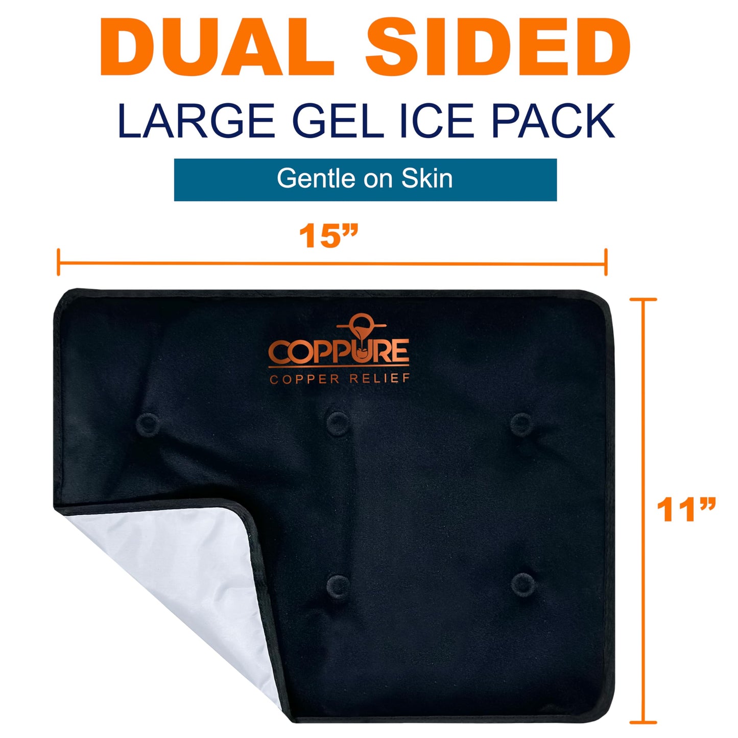 Coppure Copper Relief Large Gel Soft Flexible Medical Ice Packs for Injuries - Reusable Ice Pad Cold Pack for Back Pain, Migraine Relief Pad, Postpartum, Headache, Shoulder – 15” x 11” - 2 Pack