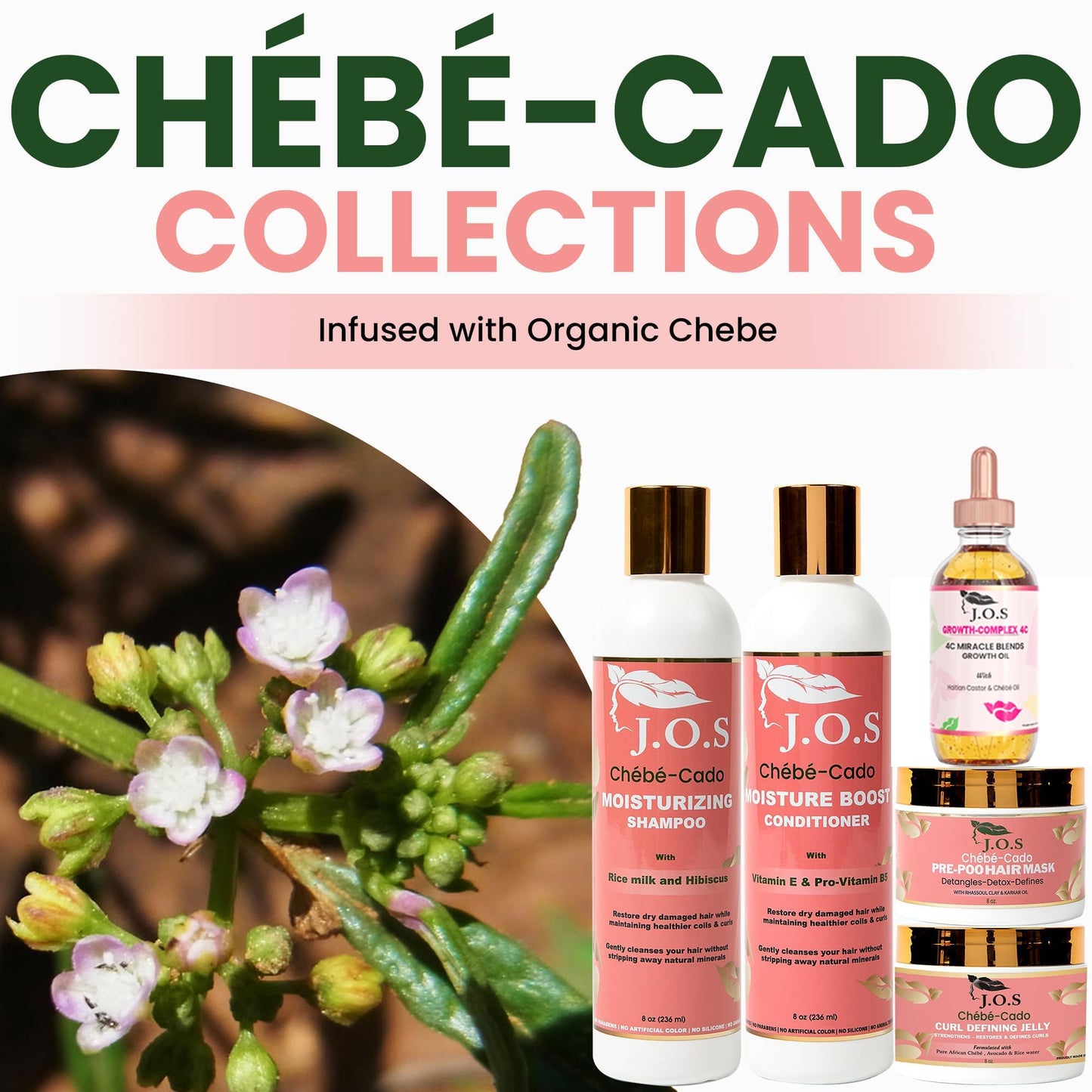 J'Organic Solutions 5-in-1 Chebe-Cado Hair Care Kit - Pre shampoo Clay Hair Mask Moisturizing Shampoo, Deep Hydration Conditioner, Hair and Miracle blend oil, Detoxifying and Curl Defining Jelly