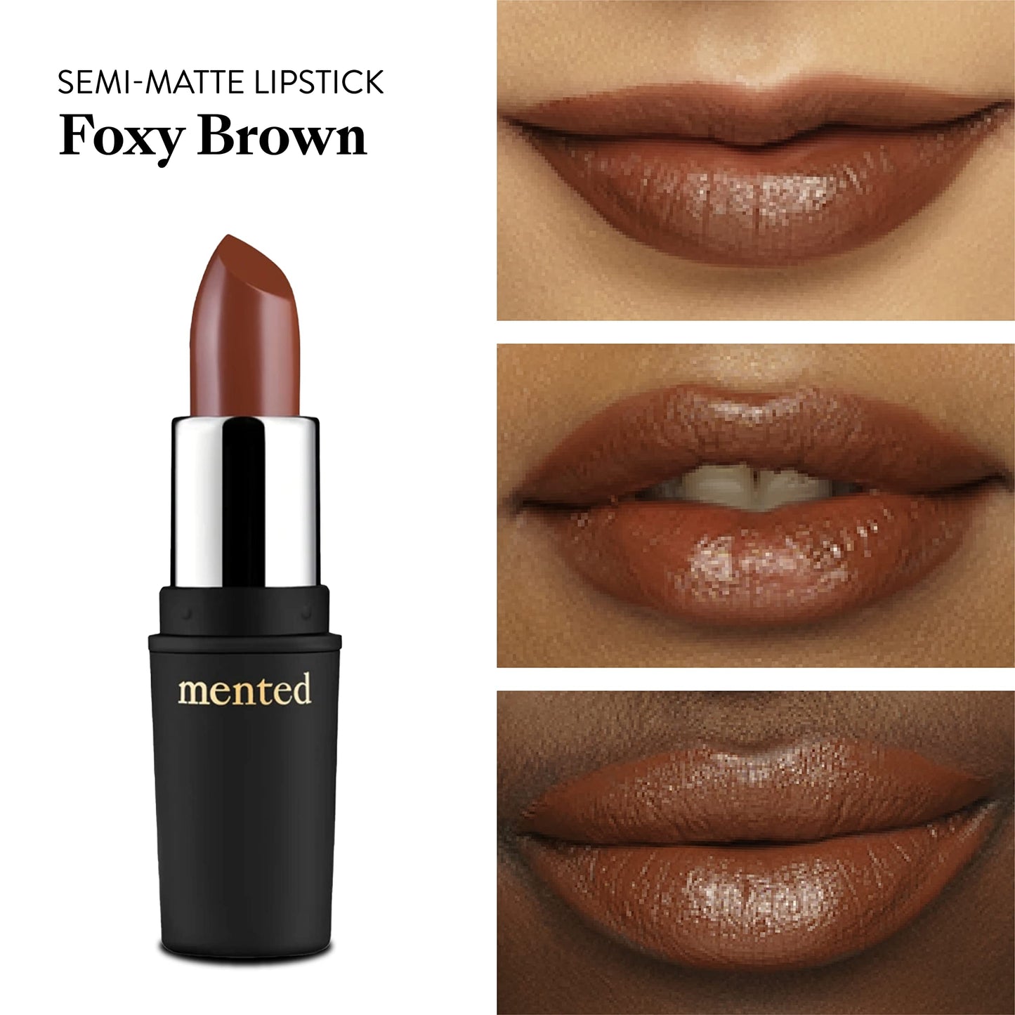 Mented Cosmetics | Semi Matte Nude Lipstick, Foxy Brown | Vegan, Paraben-free, Cruelty-free | Red and Brown, Dark, Long Lasting Lipstick